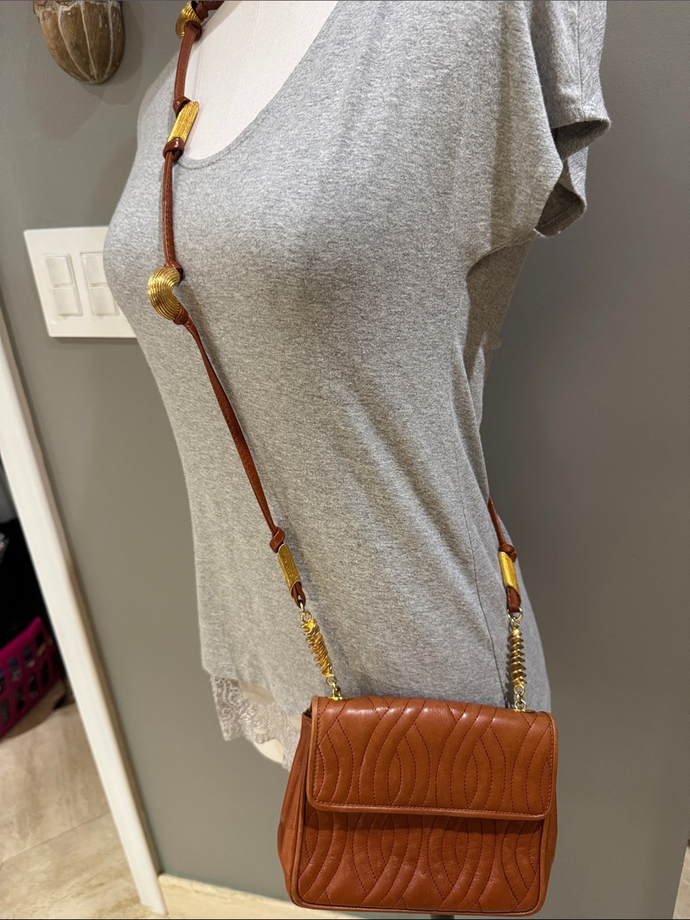 Fendi Brown Quilted Leather Crossbody with Gold Pasta Chain Accents - Picture 3 of 16